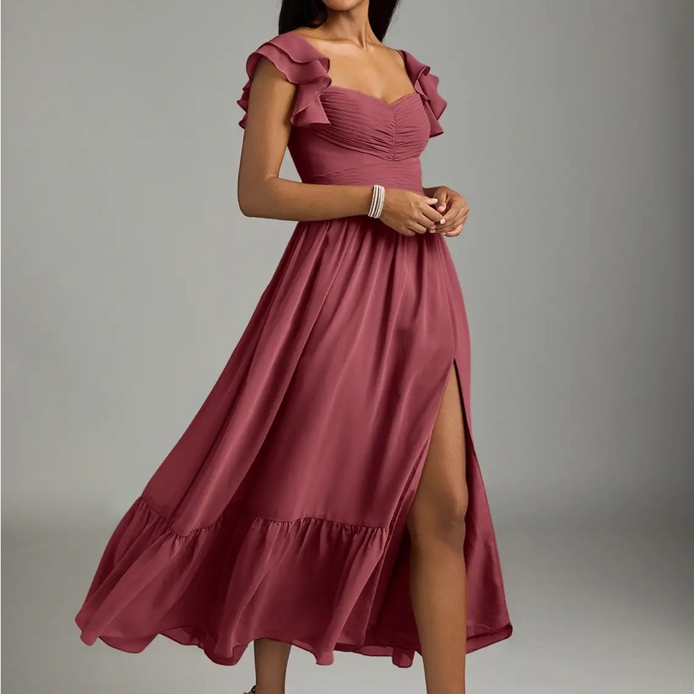 Azazie Dusty Rose Ruffled Sleeve Maxi Dress